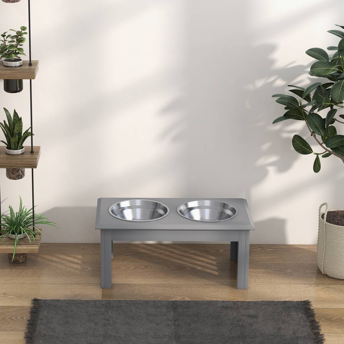 PawHut Futternapf grau Edelstahl B/H/L: ca. 30,5x25,4x58,4 cm