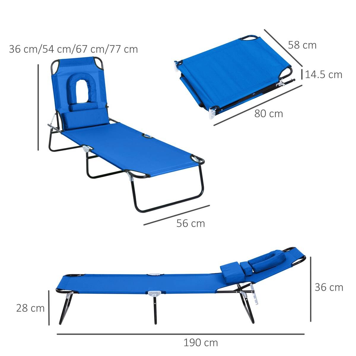Outsunny Sonnenliege blau Stoff B/H/L: ca. 56x28x190 cm
