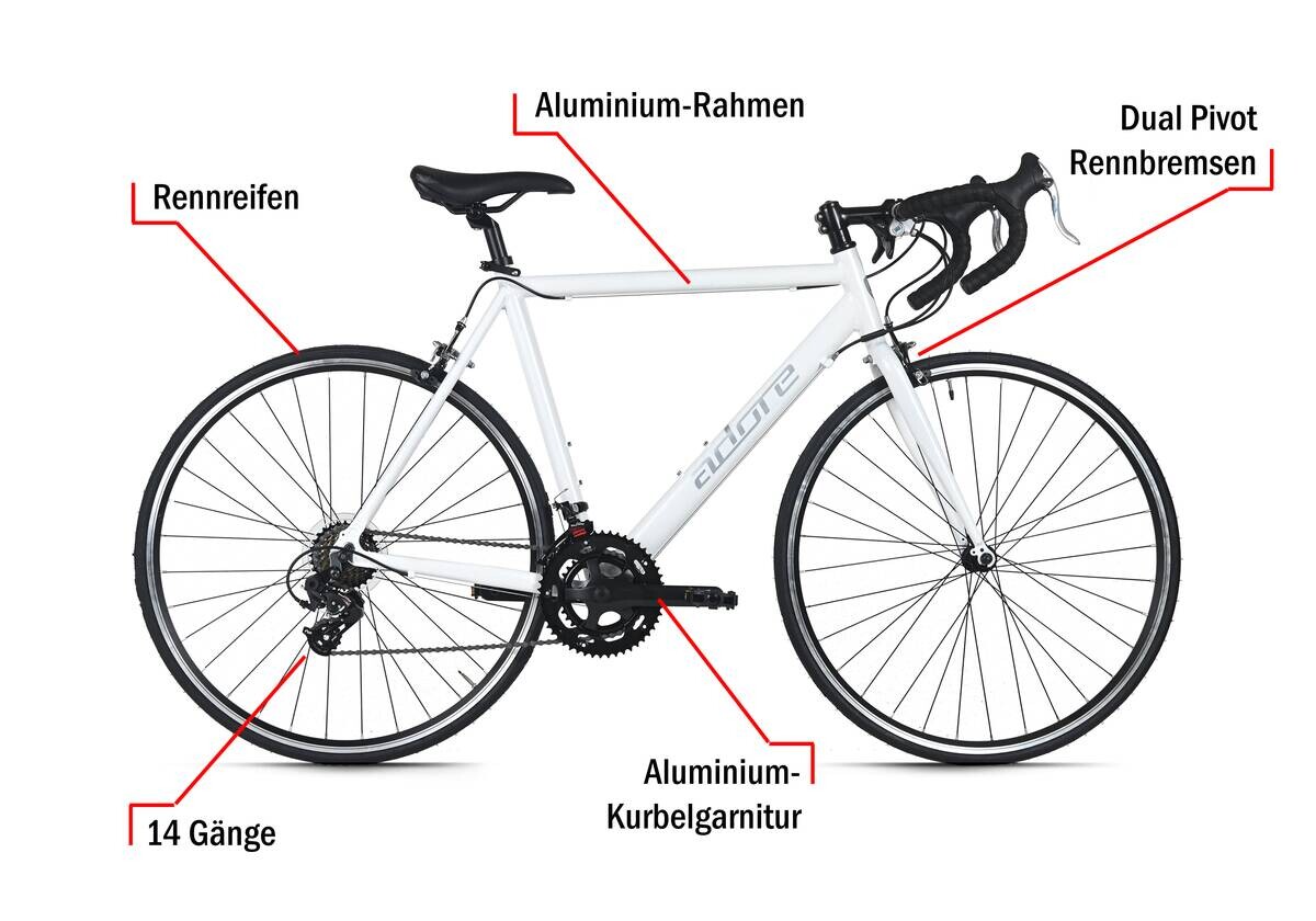 Adore Rennrad Racer 28 Zoll Rahmenhöhe 51 cm 14 Gänge weiß weiß ca. 28 Zoll