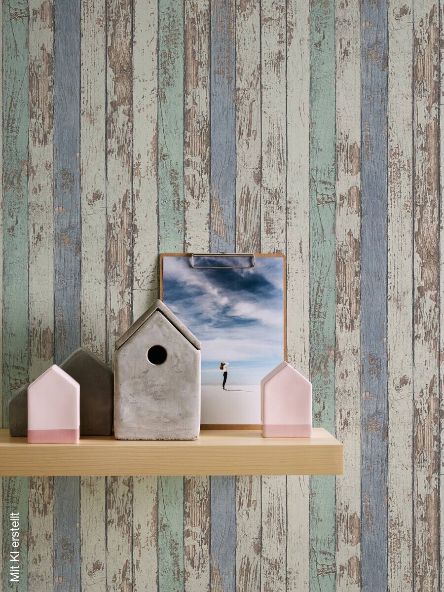 A.S.Creation Vliestapete Elements Holzoptik blau B/L: ca. 53x1005 cm