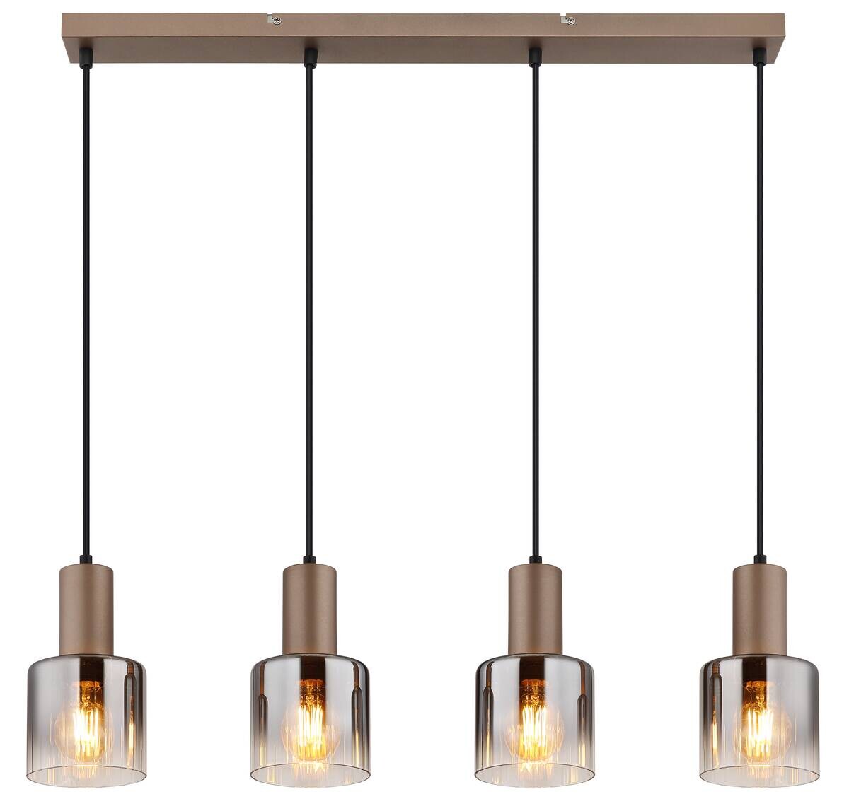 GLOBO Pendelleuchte Walton 4 klar kaffee Rauch Glas Metall B/H/L: ca. 12x150x78 cm E27 4 Brennstellen