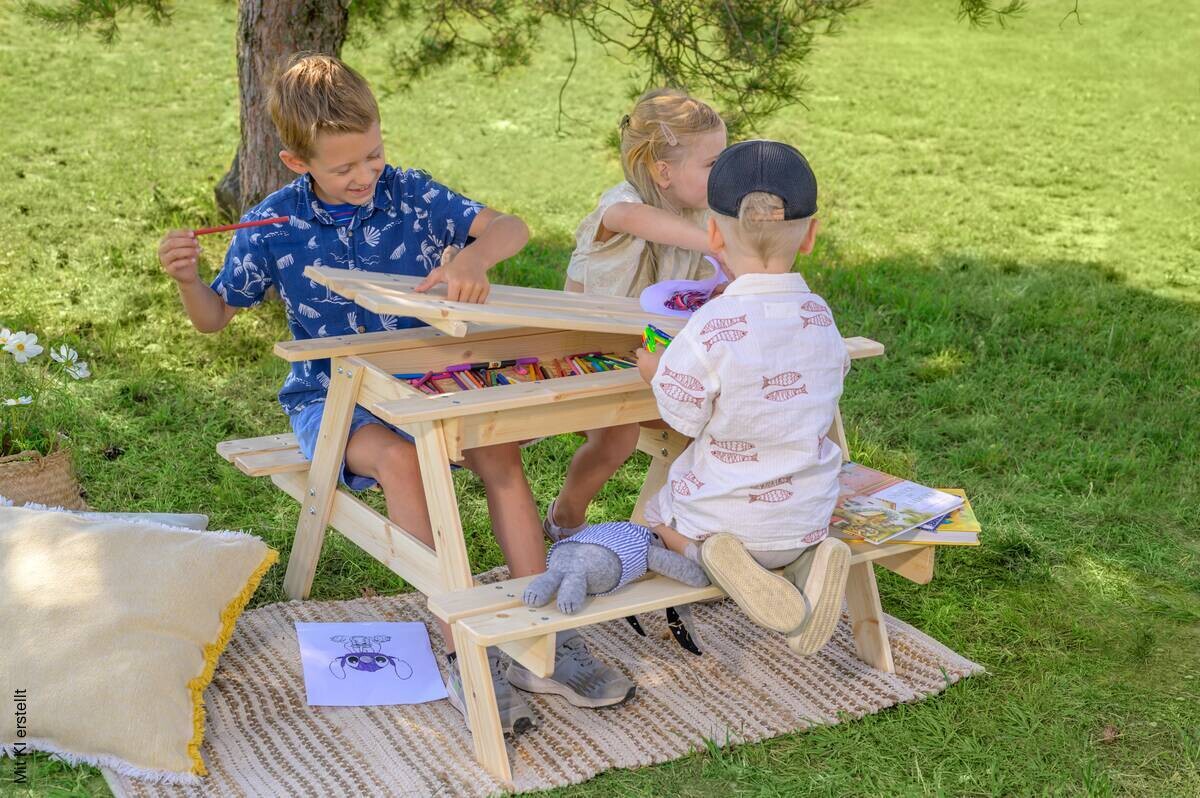 Timbela Kindersitzgarnitur M010 natur Holz B/H/L: ca. 90x50x90 cm