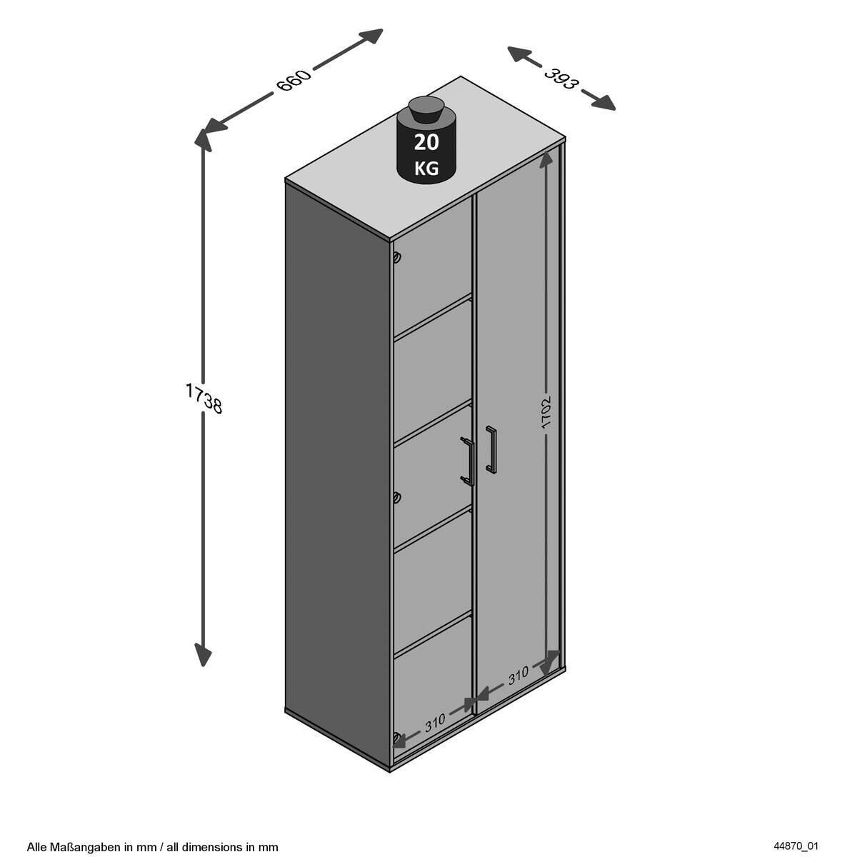 Aktenschrank weiß B/H/T: ca. 66x175x39 cm