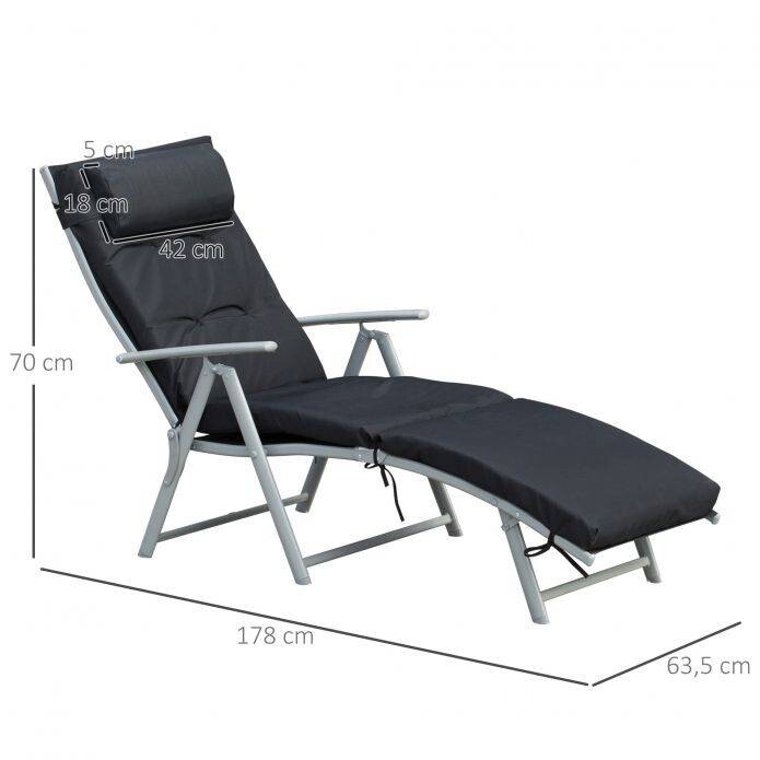 Outsunny Sonnenliege schwarz Metall B/H/L: ca. 64x101x180 cm