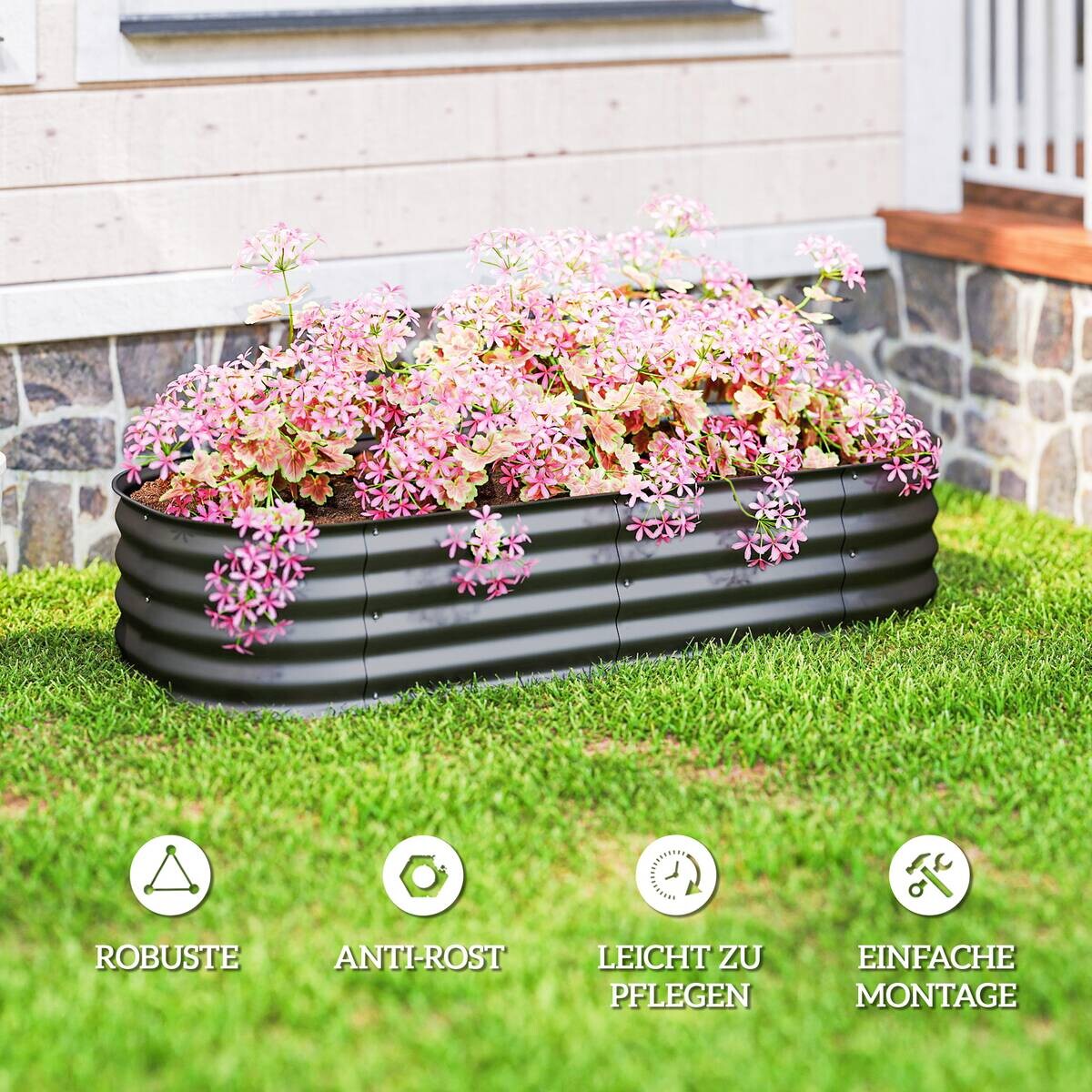 Outsunny Hochbeet dunkelgrau B/H/T/L: ca. 62x30x62x150 cm