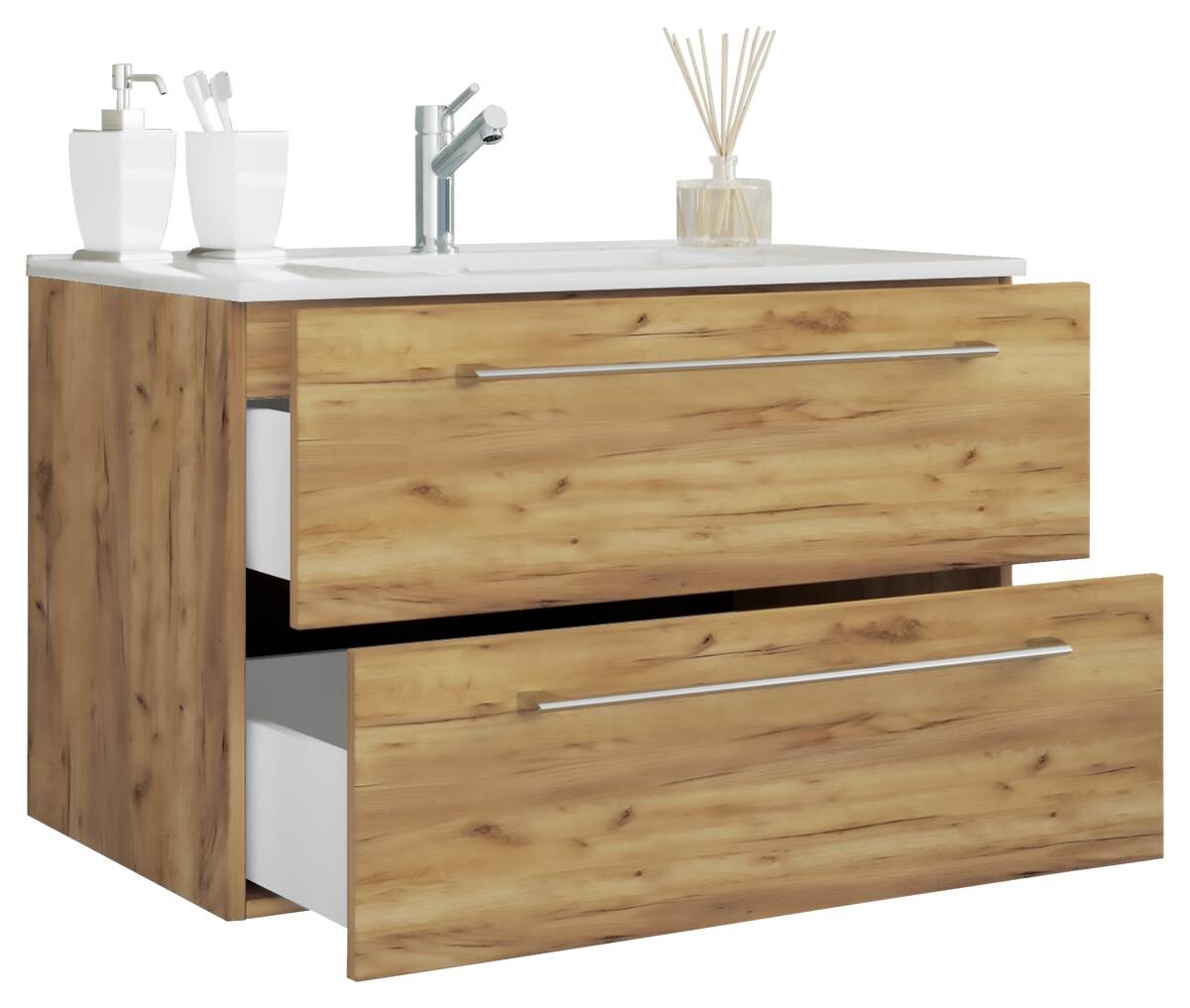 Badblock 2tlg-Badinos weiß Eiche Honig Nachbildung B/H/T: ca. 81x52x46 cm