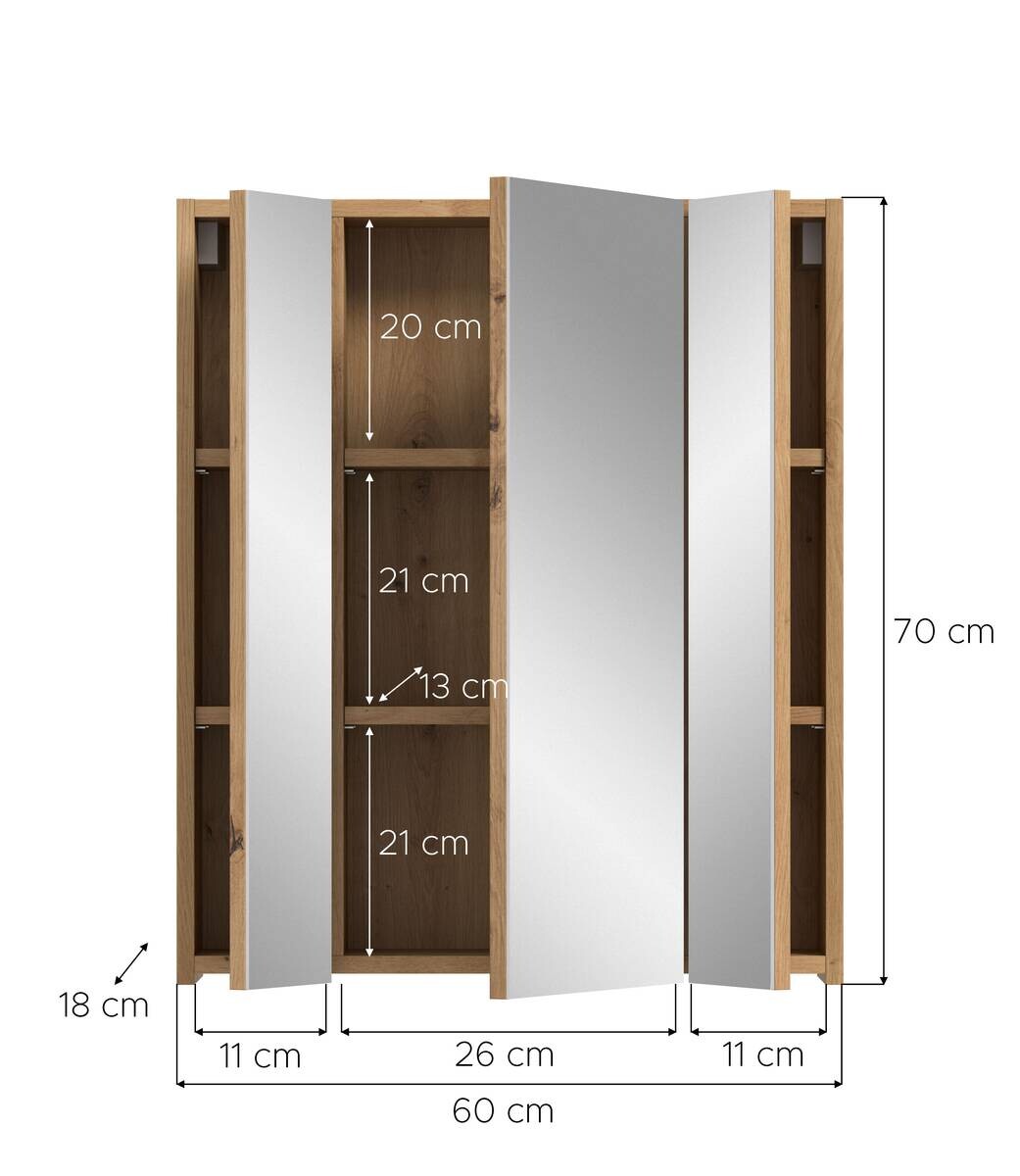 Spiegelschrank Ice Artisan Oak Nachbildung B/H/T: ca. 60x70x18 cm