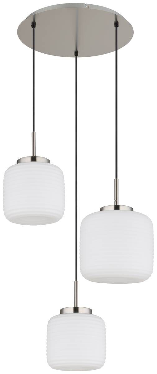 GLOBO Pendelleuchte Opal schwarz nickel matt Glas Metall H/D: ca. 130x52,5 cm 3 Brennstellen