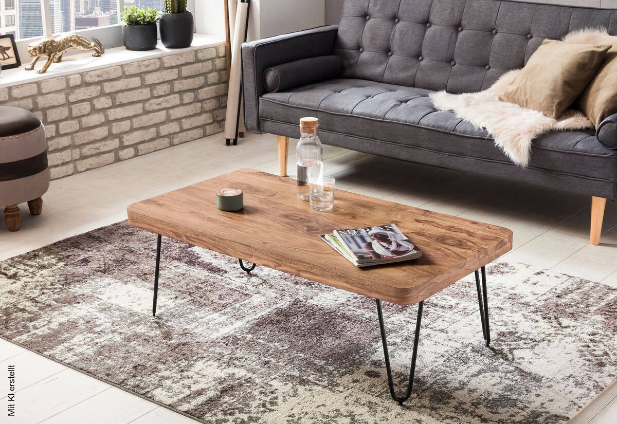 Wohnling Couchtisch natur schwarz Akazie Metall B/H/T: ca. 115x40x60 cm