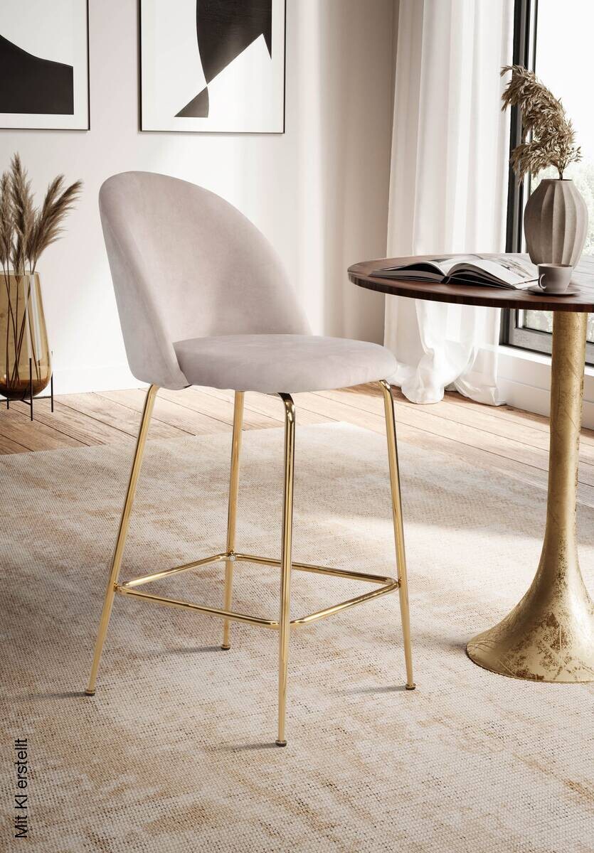 Barhocker 2er Set beige messing Samt Eisen