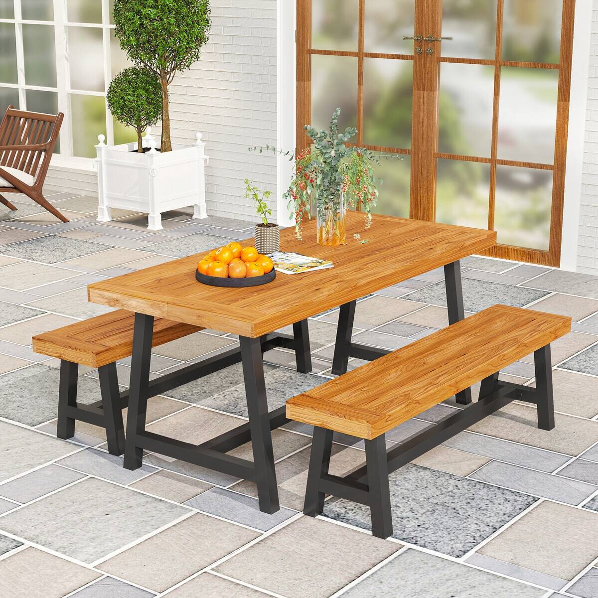 Outsunny Sitzgruppe taupe Stahl B/H/L: ca. 76x74x168 cm