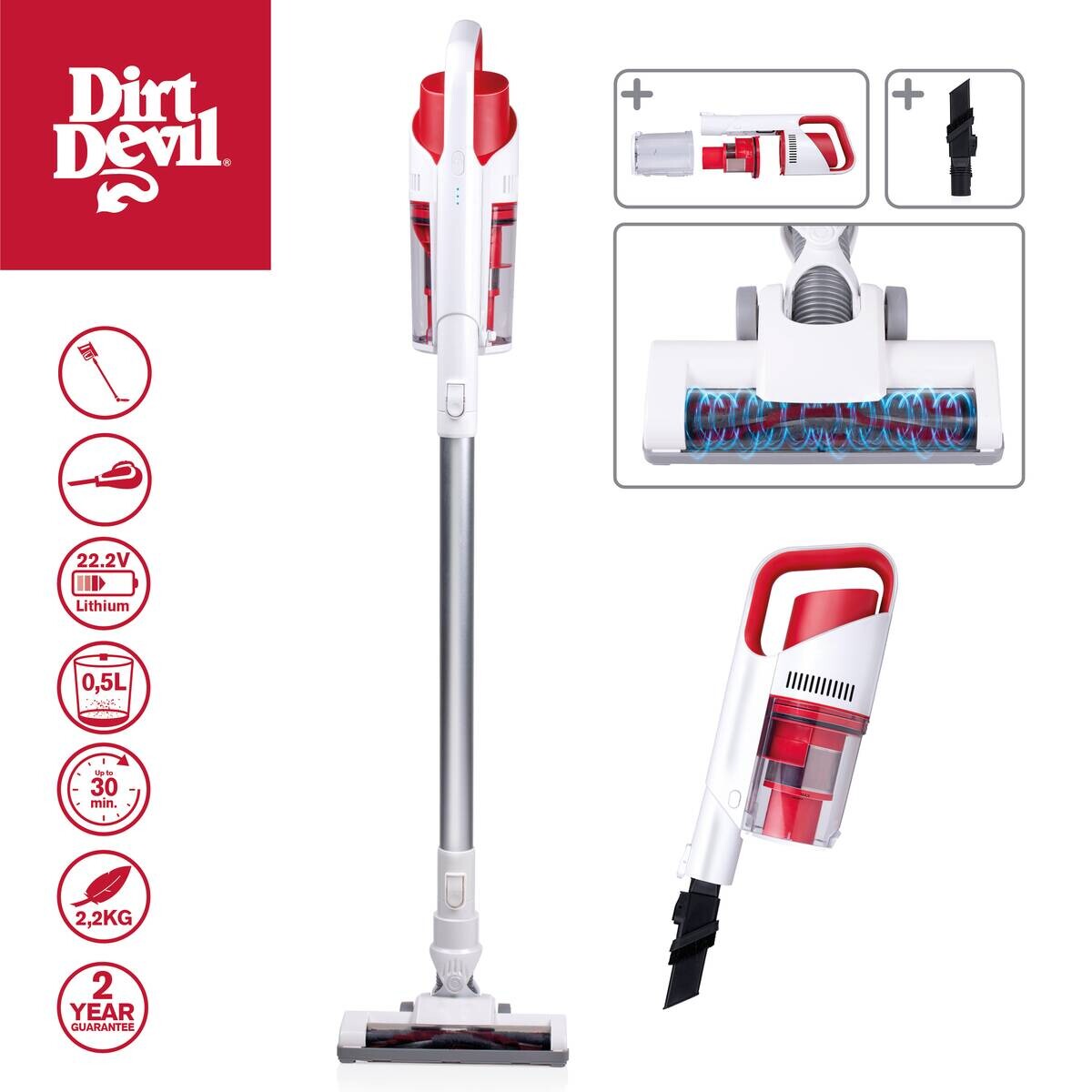 Dirt Devil Hand-/Stielstaubsauger DD9002 weiß rot