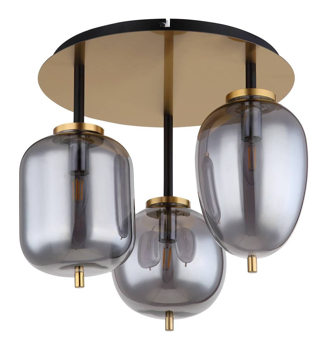 GLOBO Deckenleuchte Blacky messing Metall Glas H/D: ca. 36x46 cm 3 Brennstellen