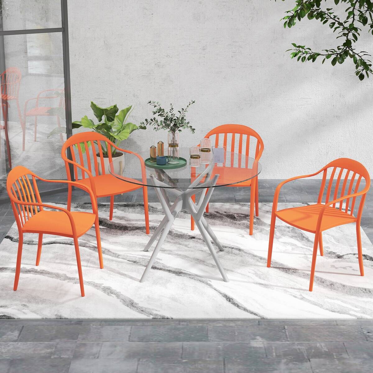 Outsunny Balkonstuhl 4er Set rot Metall B/H/L: ca. 54x78x57 cm