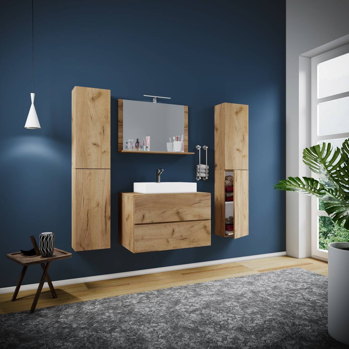 Waschplatz 5tlg-Lendas weiß Eiche Honig Nachbildung B/H/T: ca. 60x52x52 cm