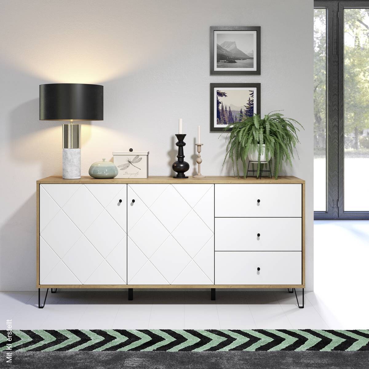 Sideboard Touch Eiche Artisan Nachbildung weiß matt B/H/T: ca. 183x76x40 cm