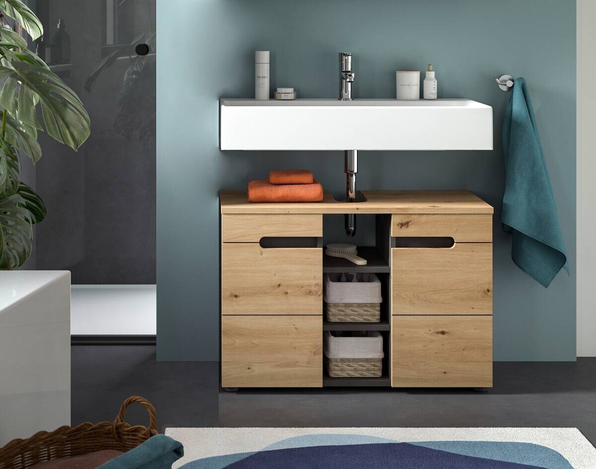 Waschbeckenunterschrank Canu Basalt Eiche Artisan Nachbildung B/H/T: ca. 80x55x34 cm