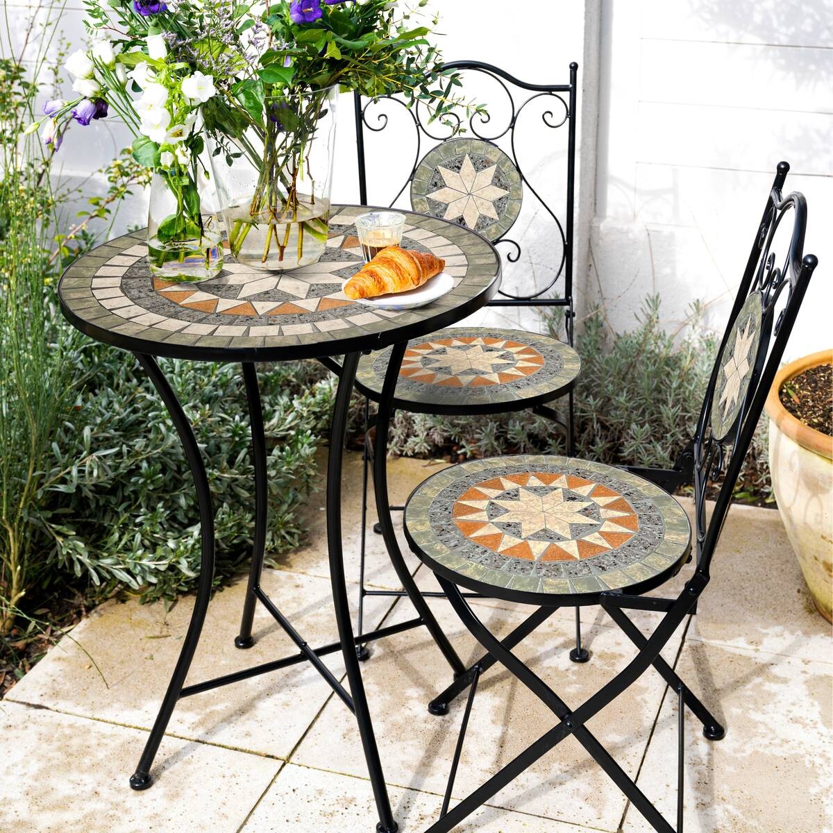 AXI Outdoor Living Bistroset Amélie Mosaik braun Metall B/H/L: ca. 60x92x60 cm