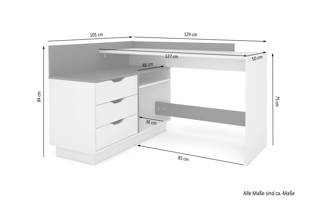 Winkelschreibtisch BELFAST anthrazit Eiche Optik B/H/T: ca. 129x83,5x105 cm