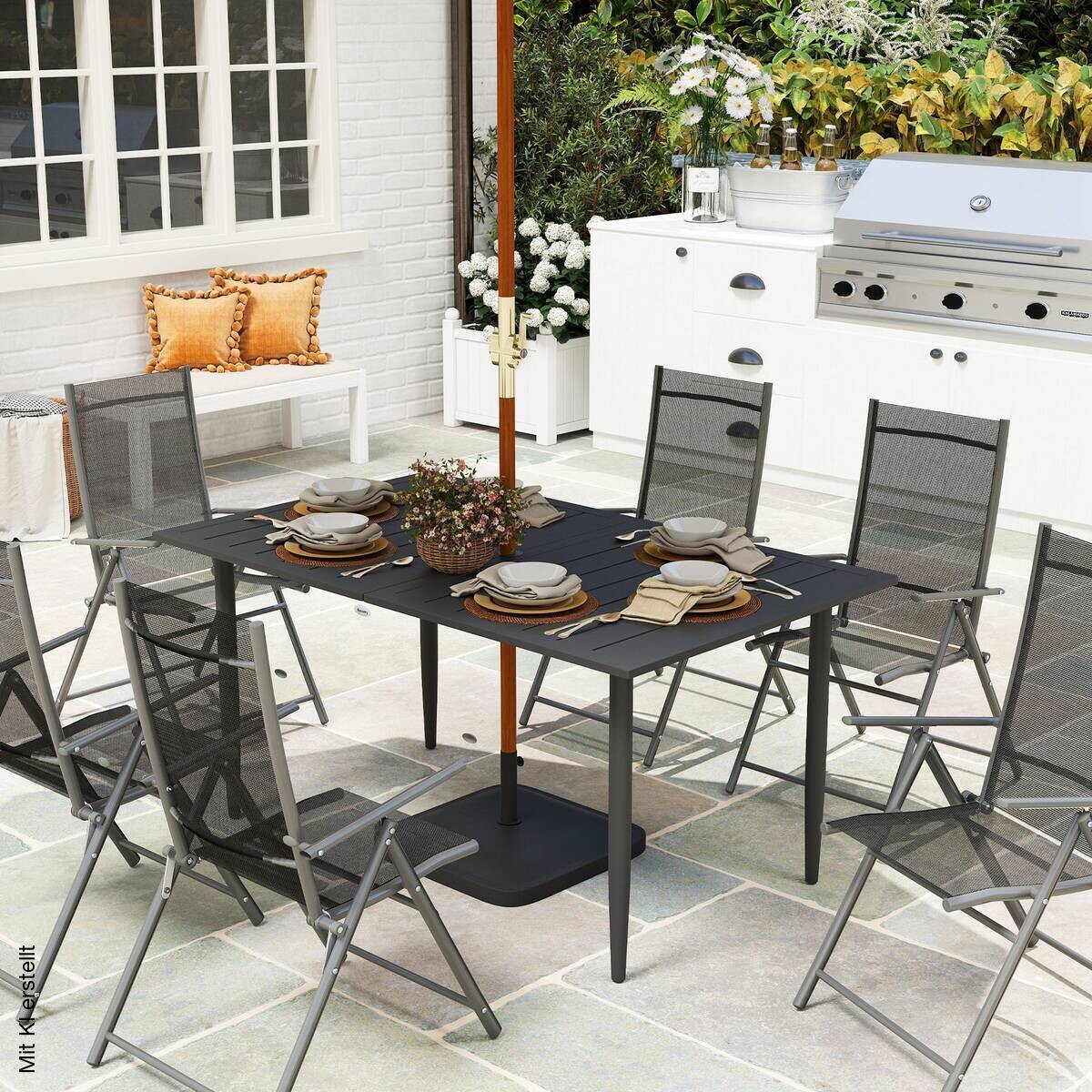 Outsunny Gartentisch schwarz Metall B/H/L: ca. 90x73x150 cm