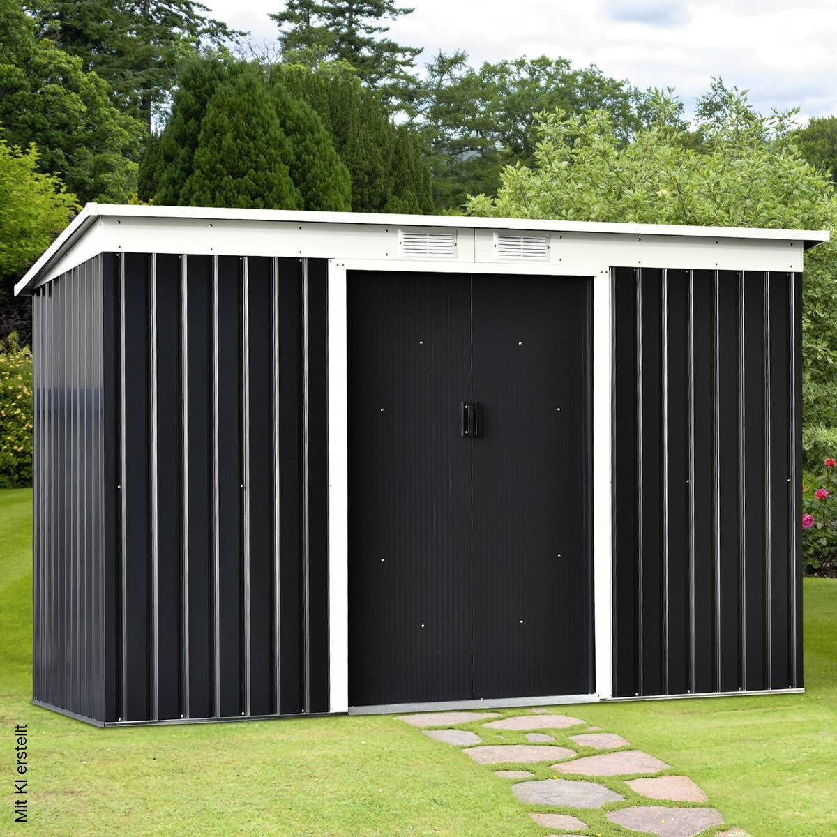 Outsunny Gartenschrank dunkelgrau Stahl B/H/L: ca. 130x173x277 cm