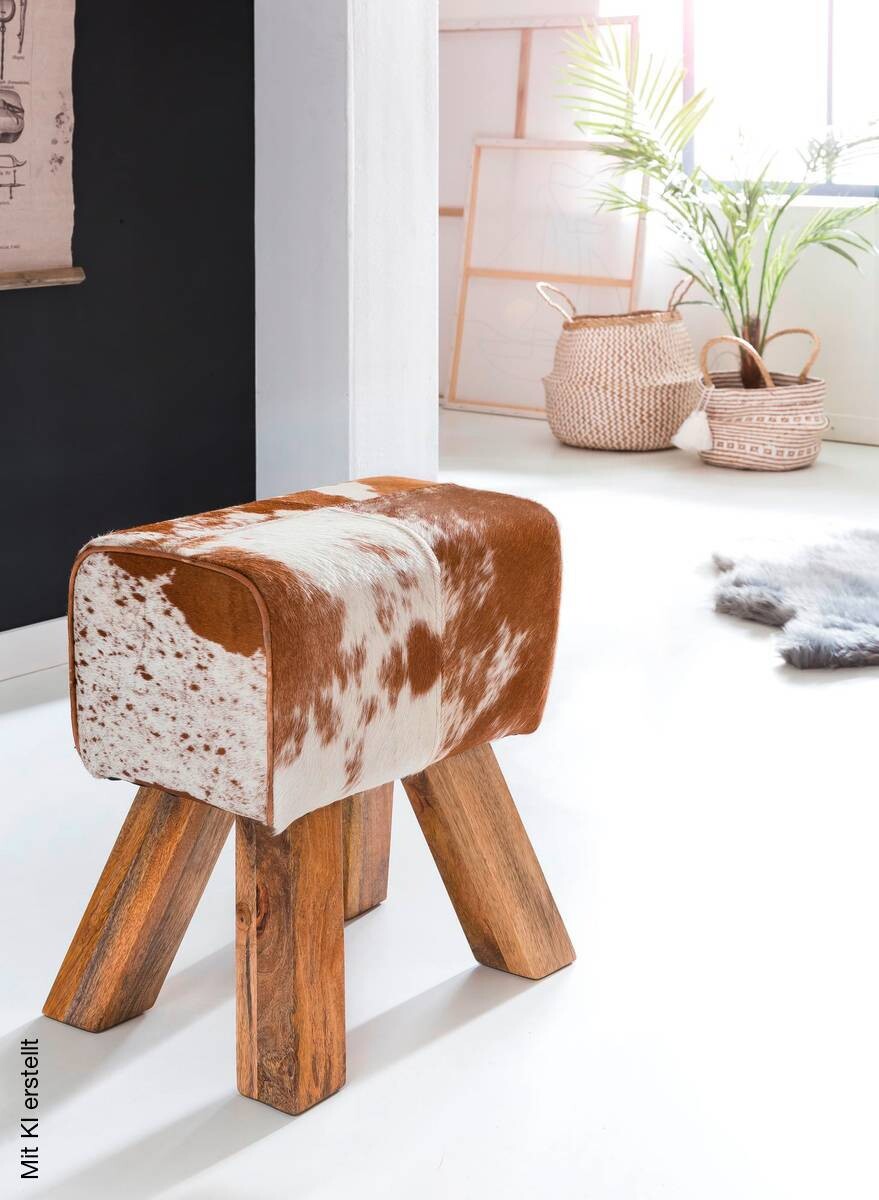 Wohnling Sitzhocker natur natur Leder Echtholz B/H/T: ca. 40x47x25 cm