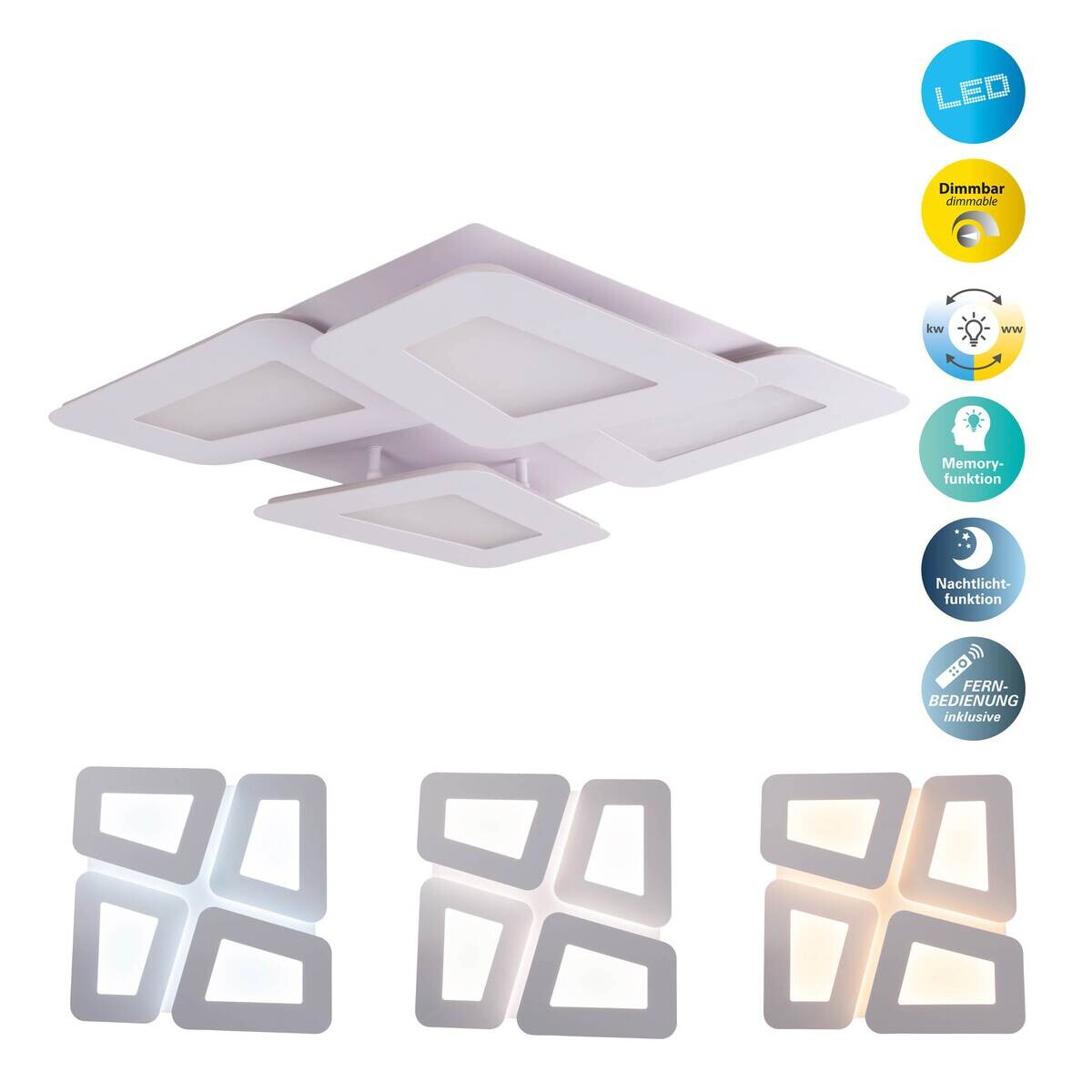 Näve Leuchten LED-Deckenleuchte weiß Metall Kunststoff B/H/T: ca. 48x8x48 cm