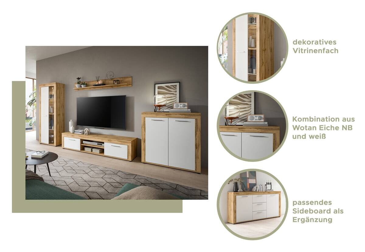 Vitrine Jam Eiche Wotan Nachbildung weiß B/H/T: ca. 60x159x35 cm