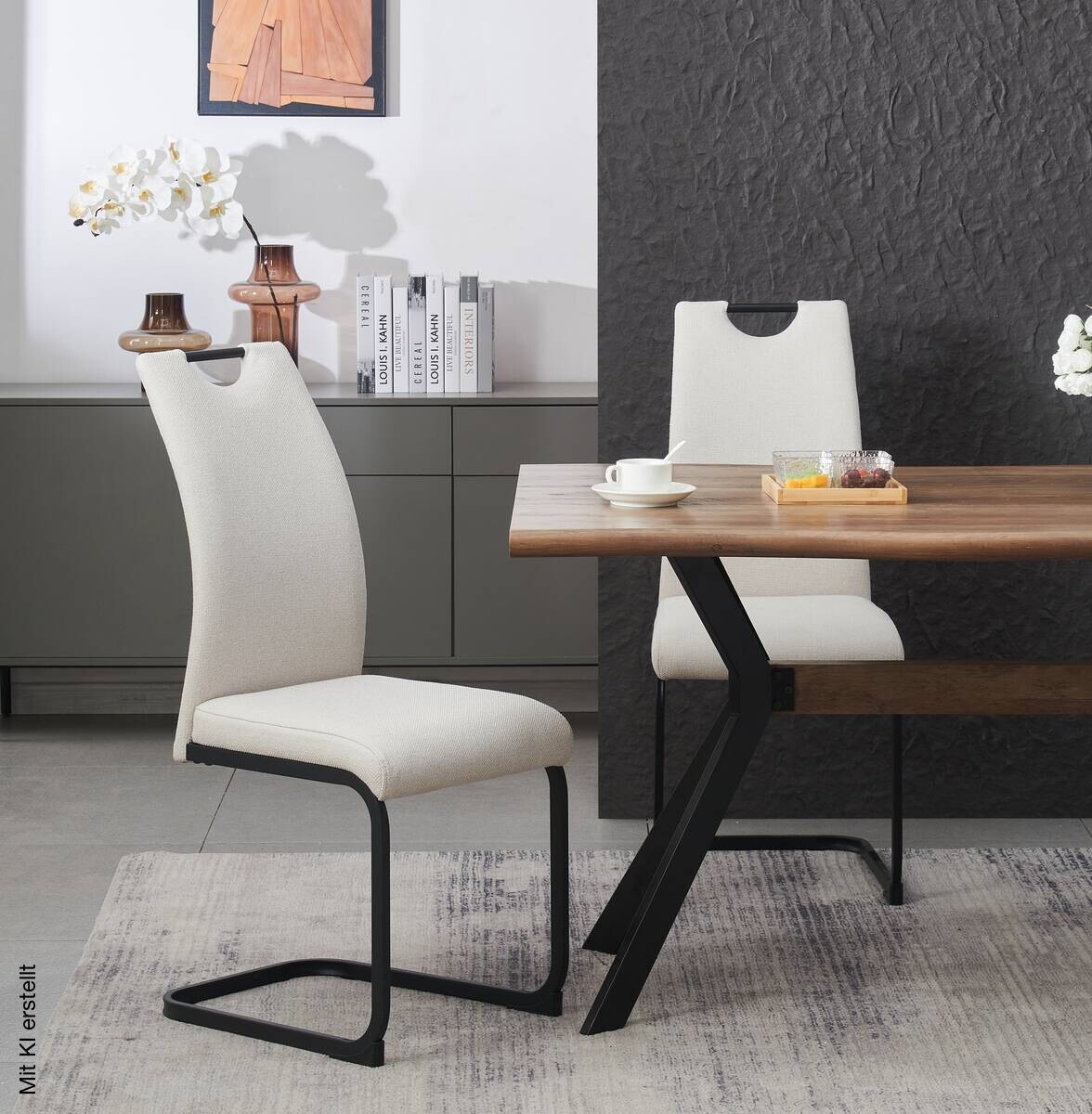 Schwingstuhl HANNA, 2er Set creme Webstoff B/H/T: ca. 43x98x59 cm