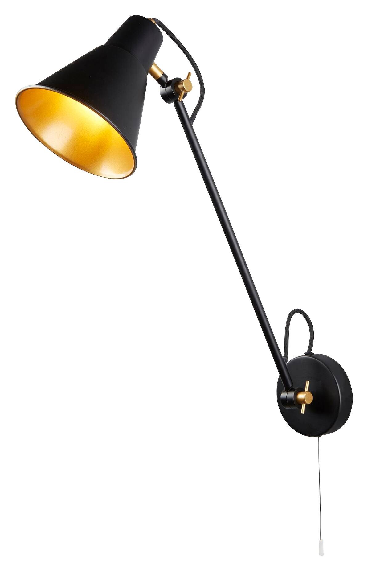 Searchlight Wandleuchte Swing Arm gold schwarz Stahl B/H/T: ca. 14x39x51 cm E27 1 Brennstellen