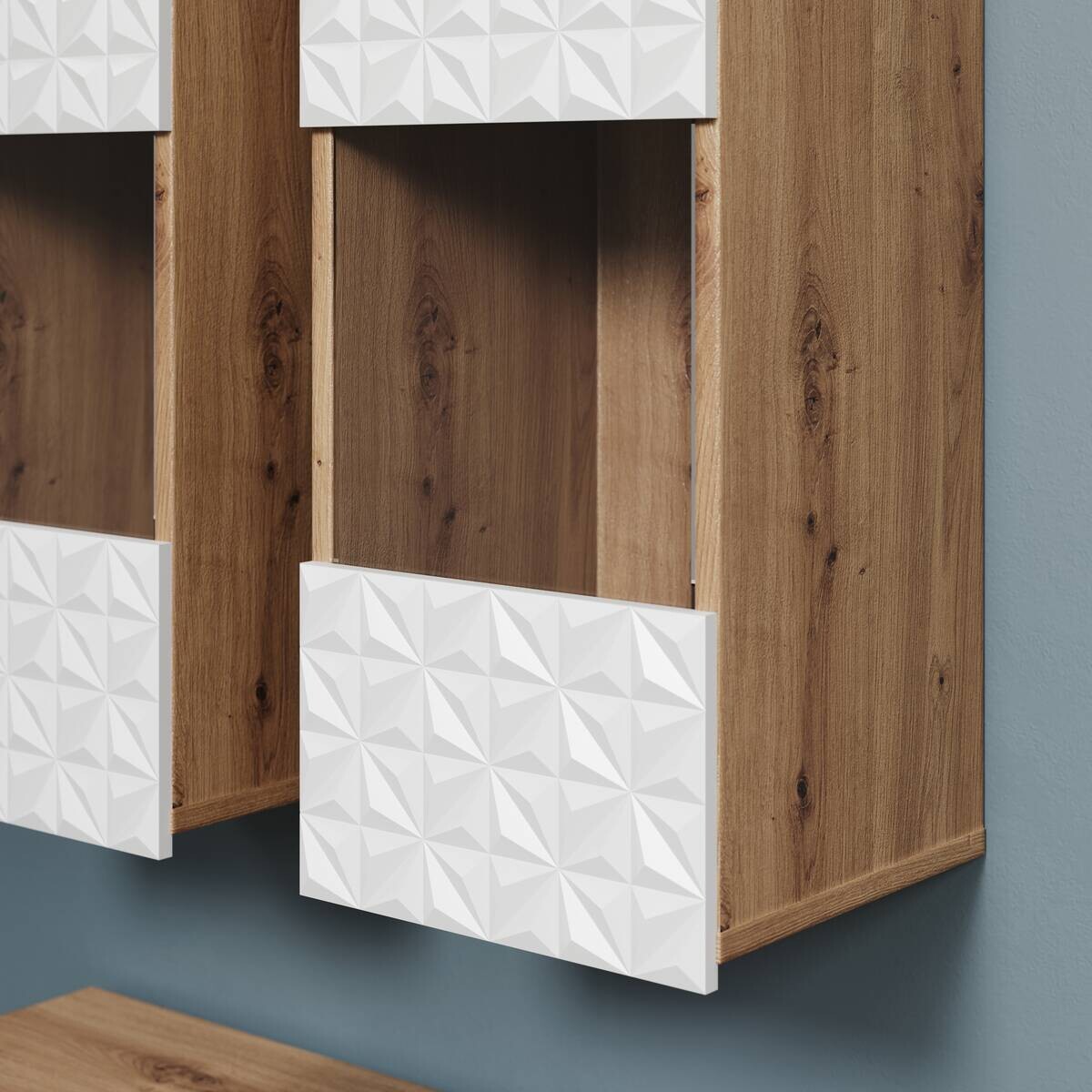 Wohnwand Rezzo weiß Oak Artisan Nachbildung B/H/T: ca. 241x200x30 cm