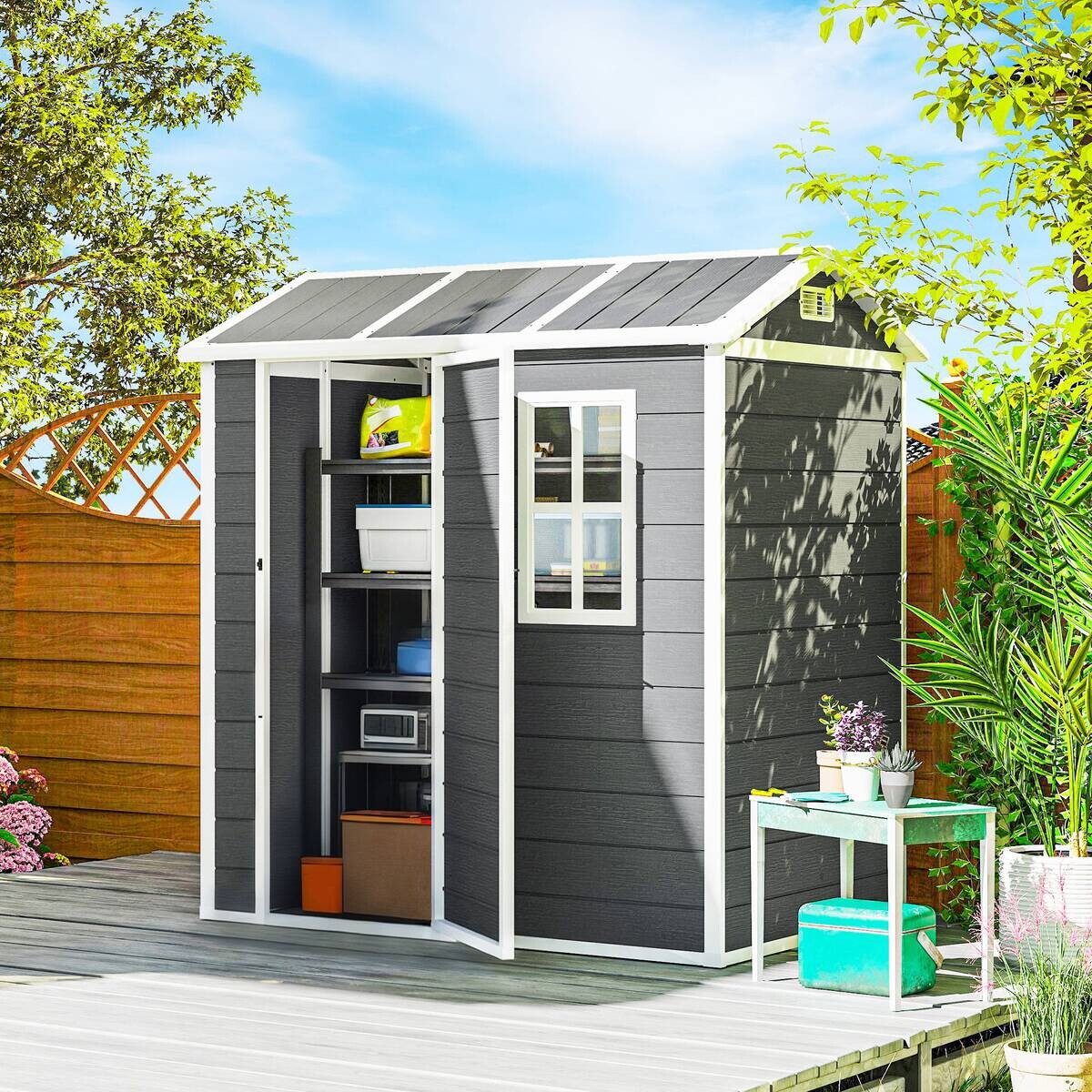 Outsunny Gartenhaus grau B/H/L: ca. 130x199x186 cm