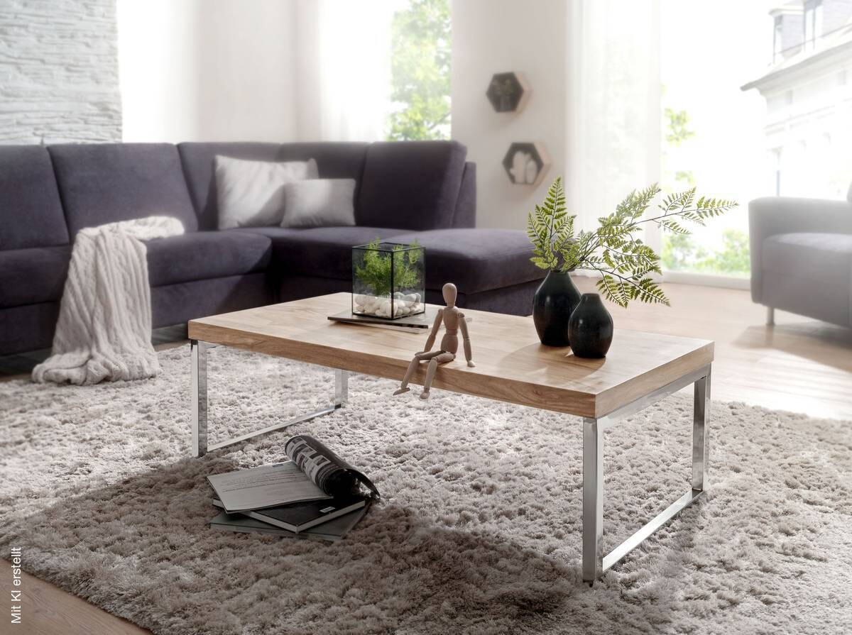 Wohnling Couchtisch natur Chrom Akazie Metall B/H/T: ca. 120x40x60 cm
