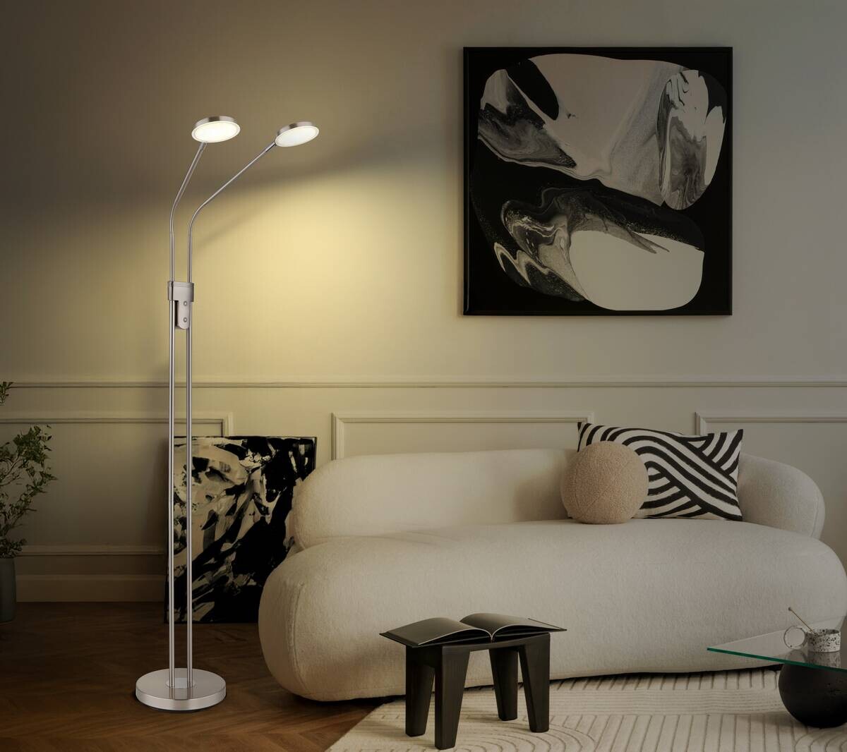 GLOBO Stehlampe nickel Metall B/H/T: ca. 25x172x93 cm 2 Brennstellen