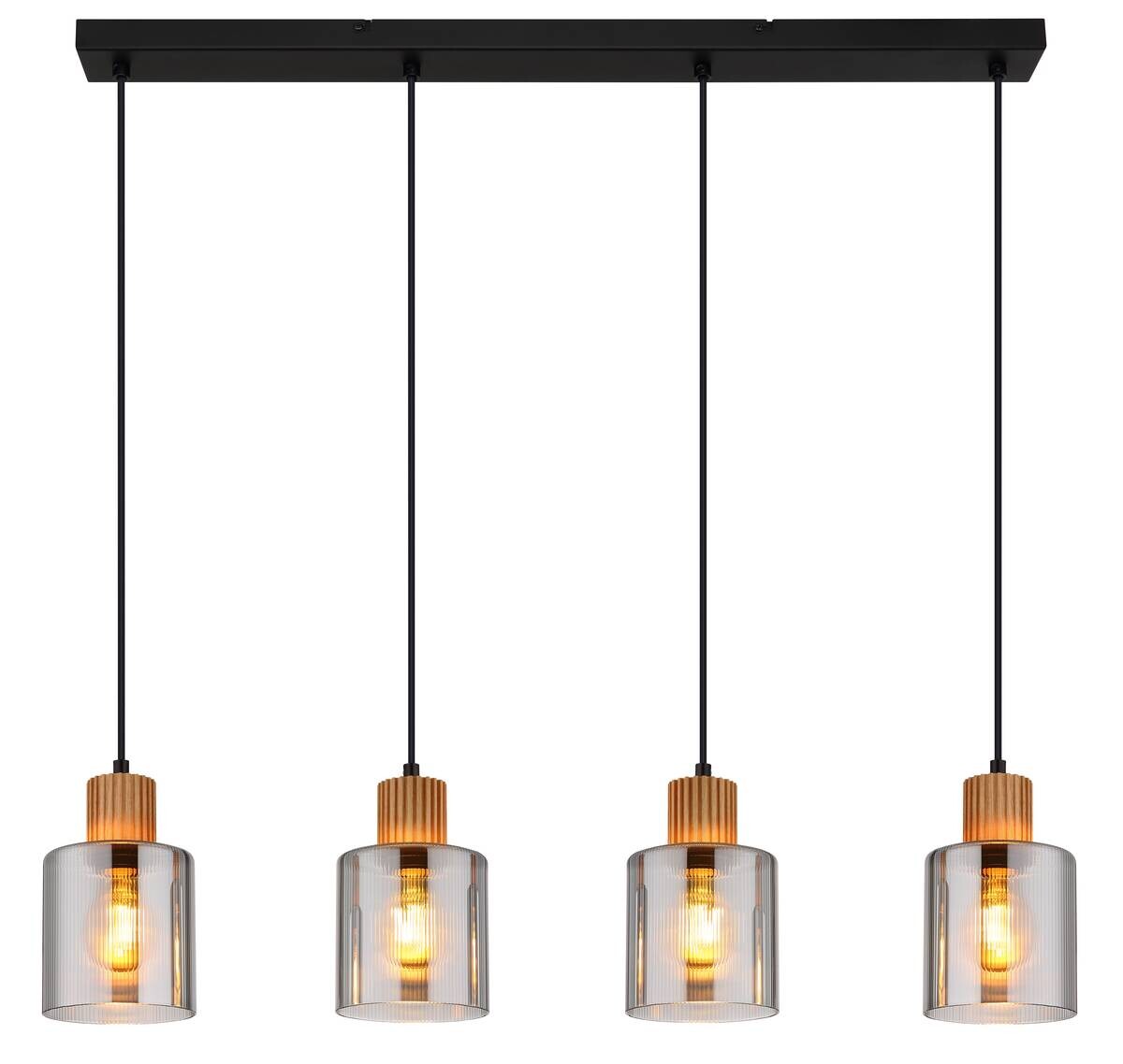 GLOBO Pendelleuchte Aleidis Rauch schwarz dunkelbraun Glas Metall Holz B/H/L: ca. 12x120x78 cm E27 4 Brennstellen