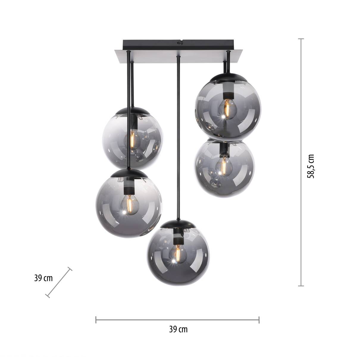 Just Light Deckenleuchte BIG WIDOW 14602-18 schwarz Rauchglas Metall B/H: ca. 39x58,5 cm E14 5 Brennstellen
