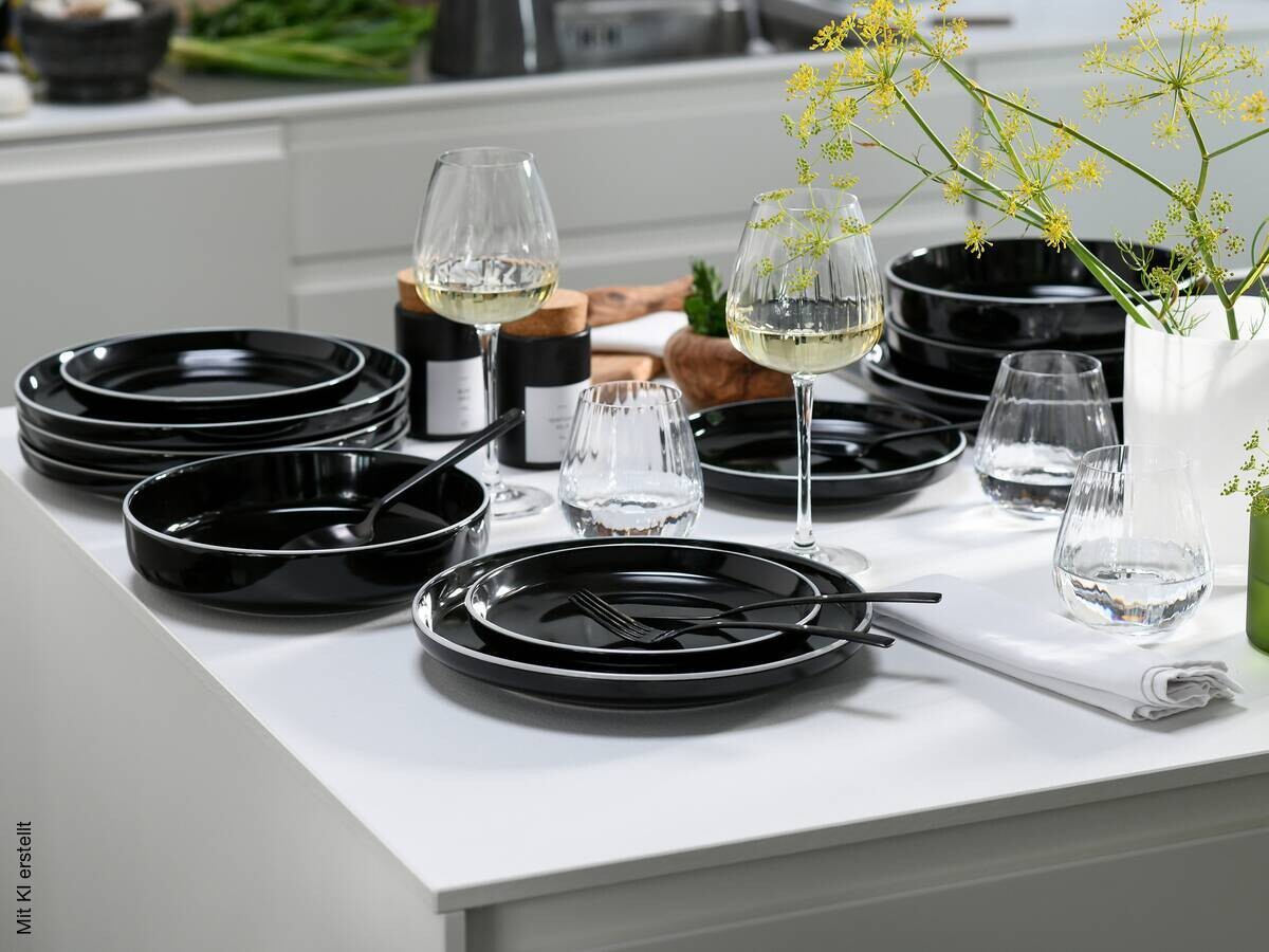 CreaTable Tafelservice Nordic Gourmet schwarz Steinzeug 18 tlg.