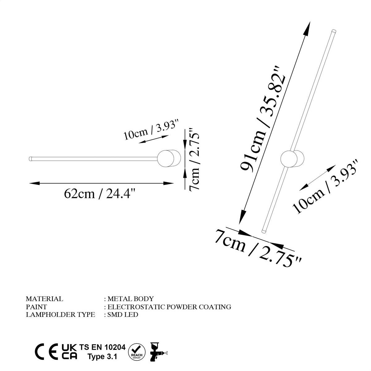 Opviq LED-Wandleuchte schwarz B/H/T: ca. 91x10x7 cm