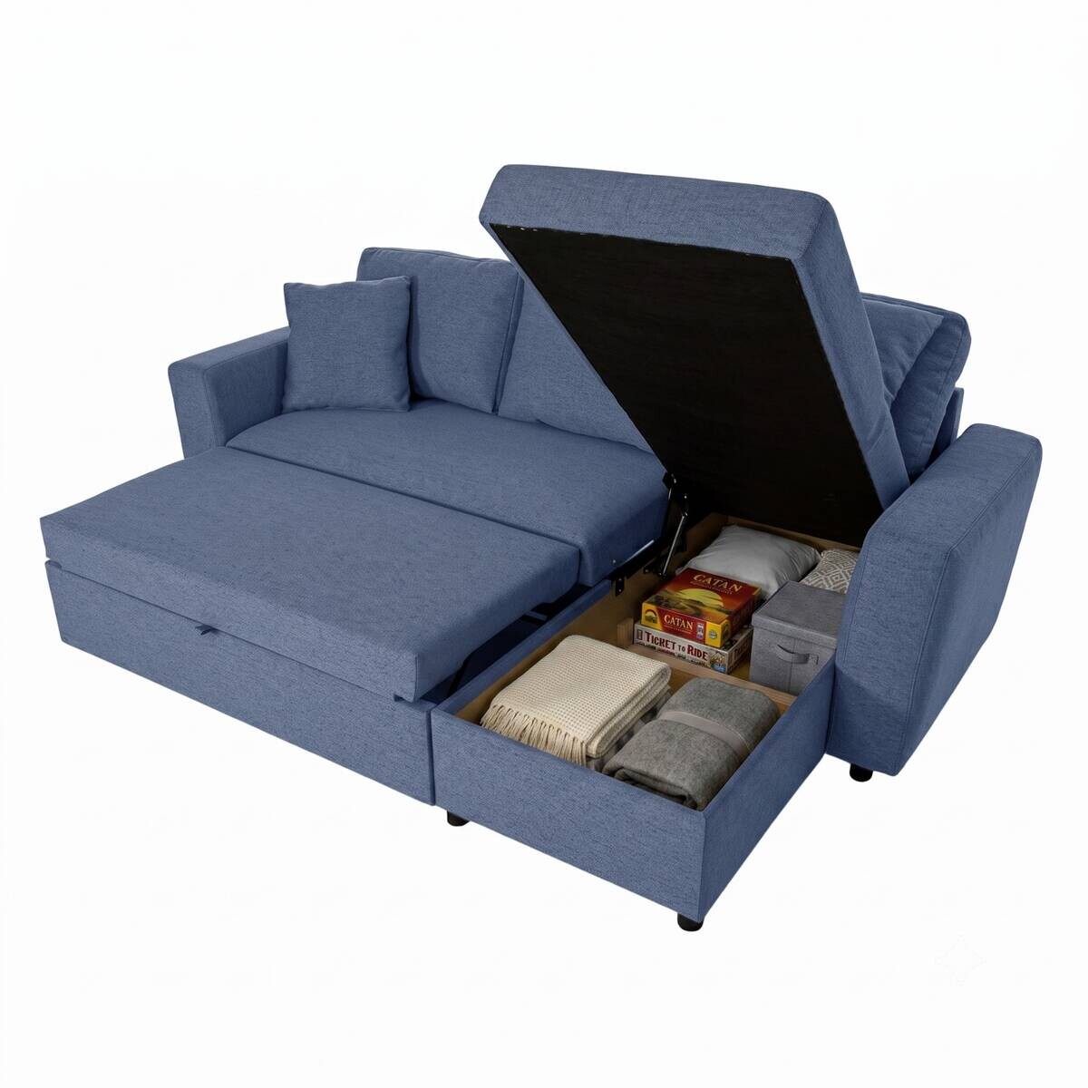 Ecksofa mit Bettfunktion und Bettkasten blau Webstoff B/H/T: ca. 234x86x144 cm