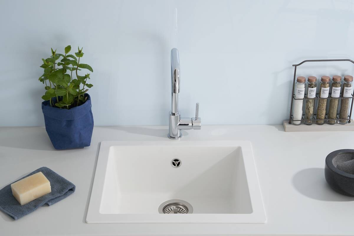 Respekta Einbauspüle Ohio 50 x 44 W weiß Mineralite B/H/T: ca. 44x19x50 cm