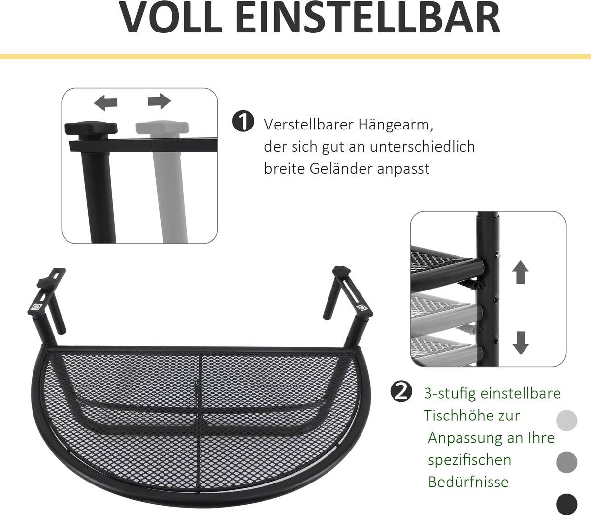 Outsunny Balkonhängetisch schwarz Metall B/H/L: ca. 45x50x60 cm