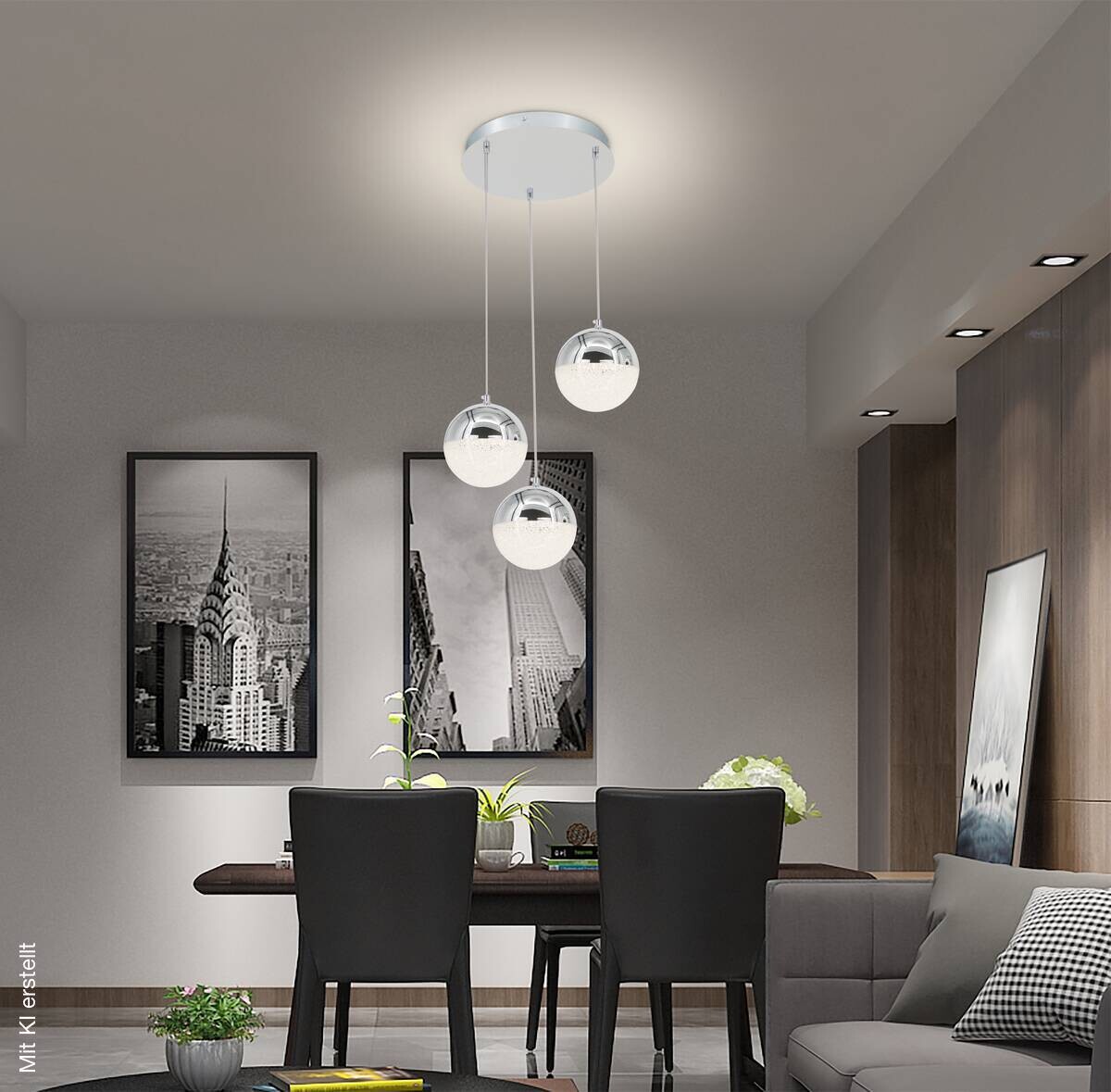 POCOline LED-Pendelleuchte Ginny Chrom Metall Acryl B/H/L: ca. 42x130x42 cm