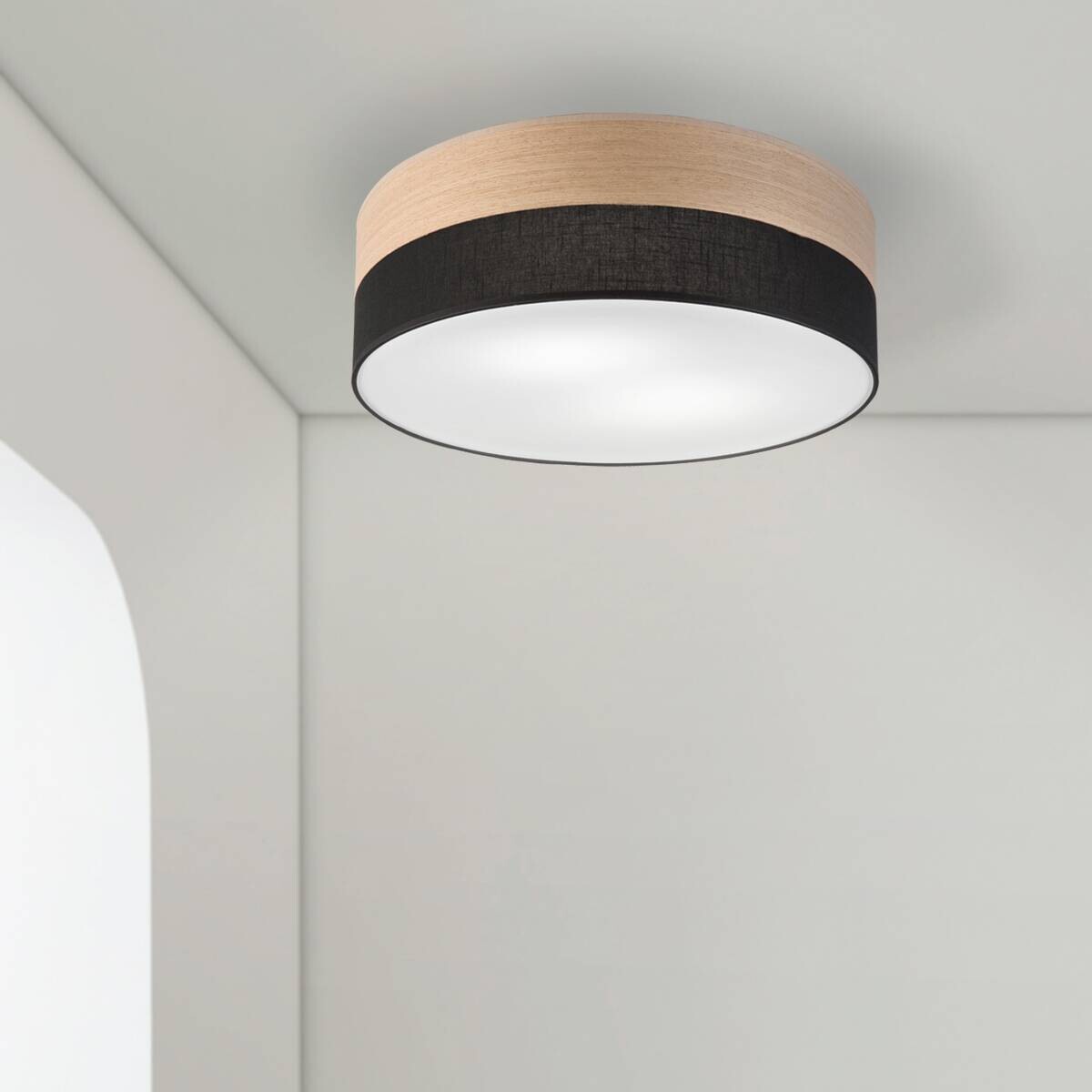 Lamkur Deckenleuchte Eiche schwarz Holz PVC B/H/L: ca. 45x15x45 cm E27 2 Brennstellen