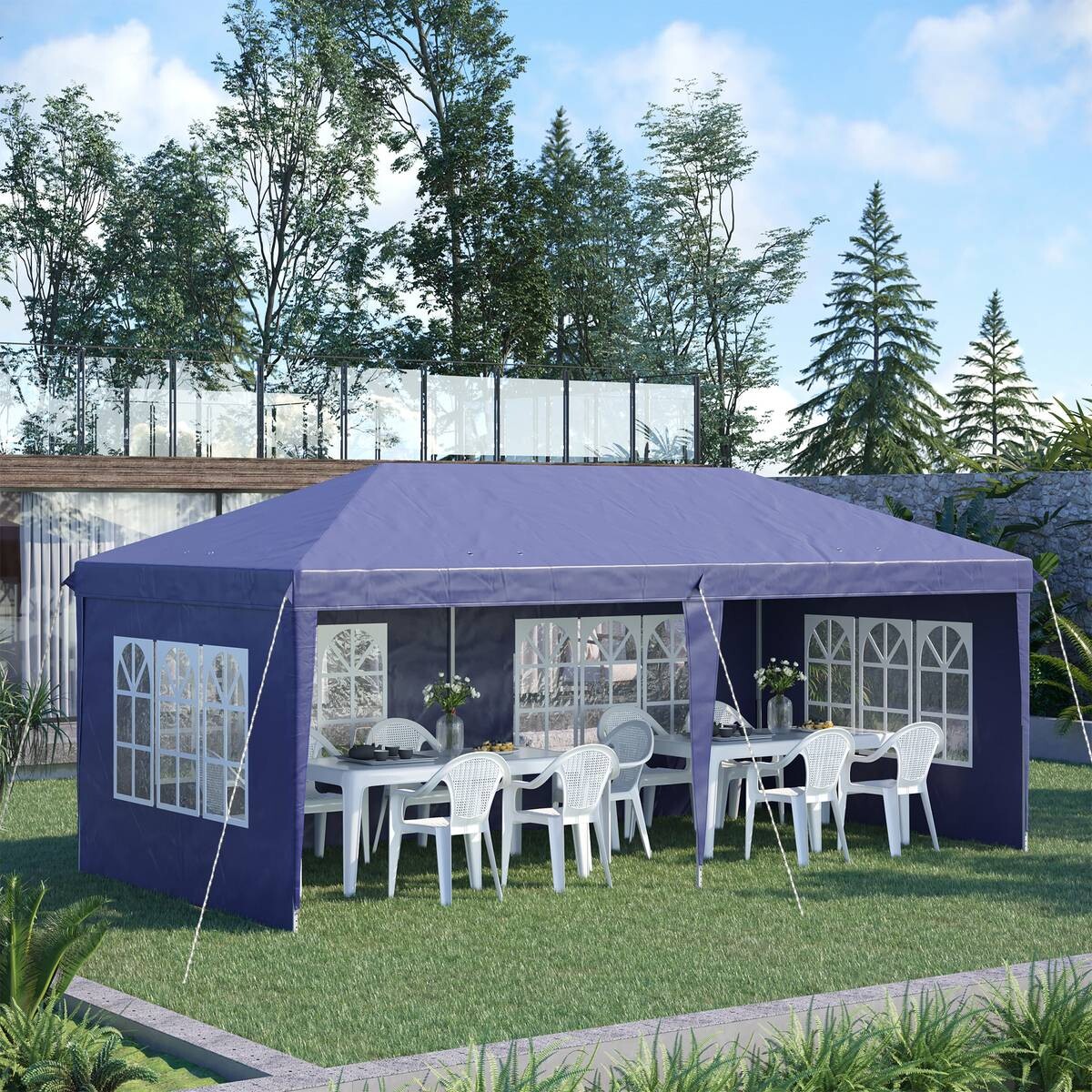 Outsunny Faltpavillon blau Polyester B/H/L: ca. 295x270x585 cm