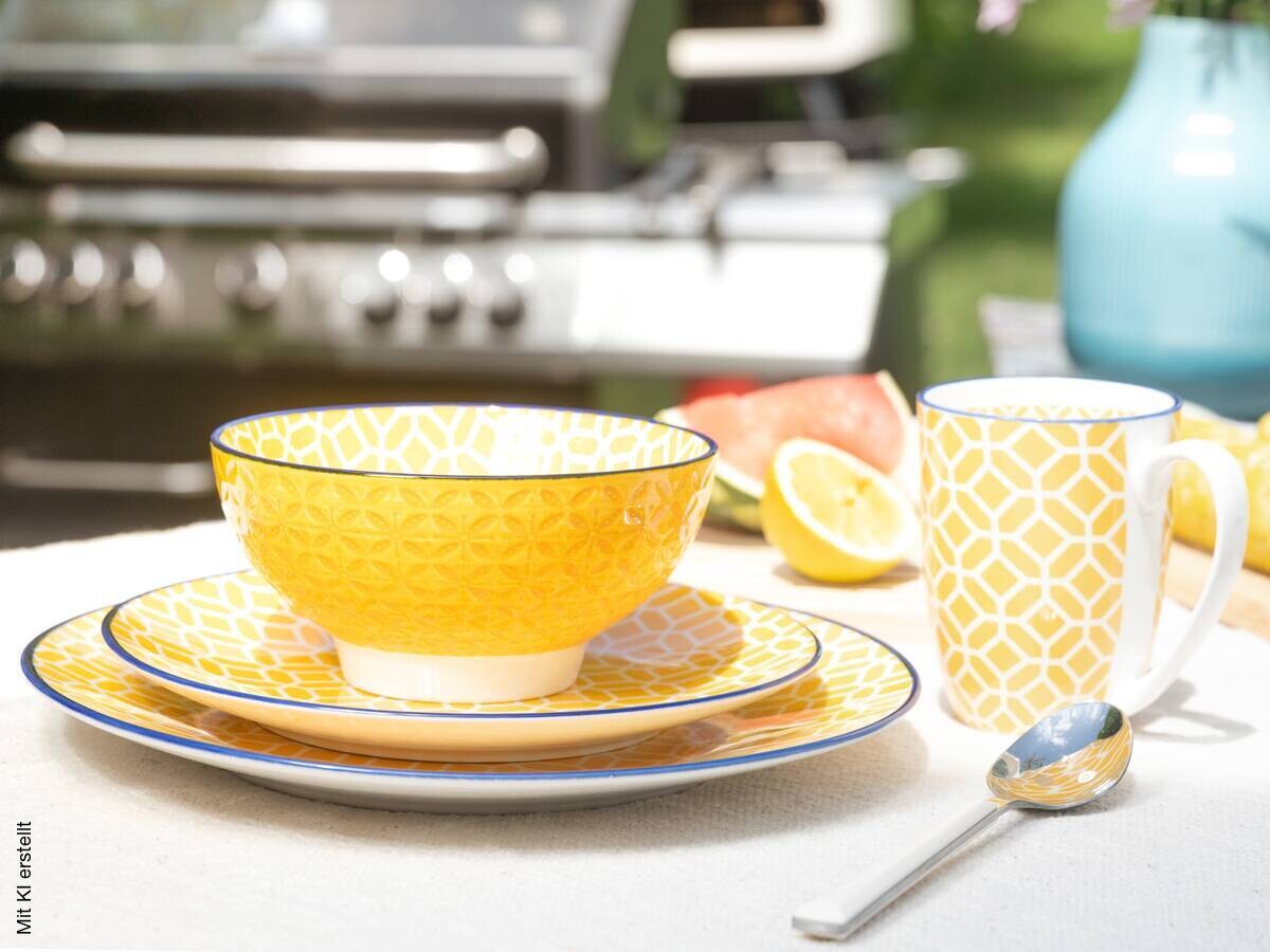 CreaTable Kombiservice Mediterran Curry gelb Steinzeug 16 tlg