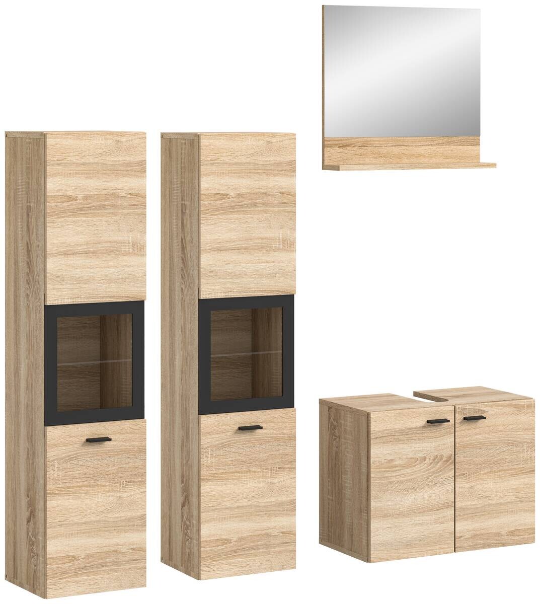 Badezimmer-Set BOSTON Eiche Sonoma Nachbildung schwarz B/H/T: ca. 137x186x33 cm