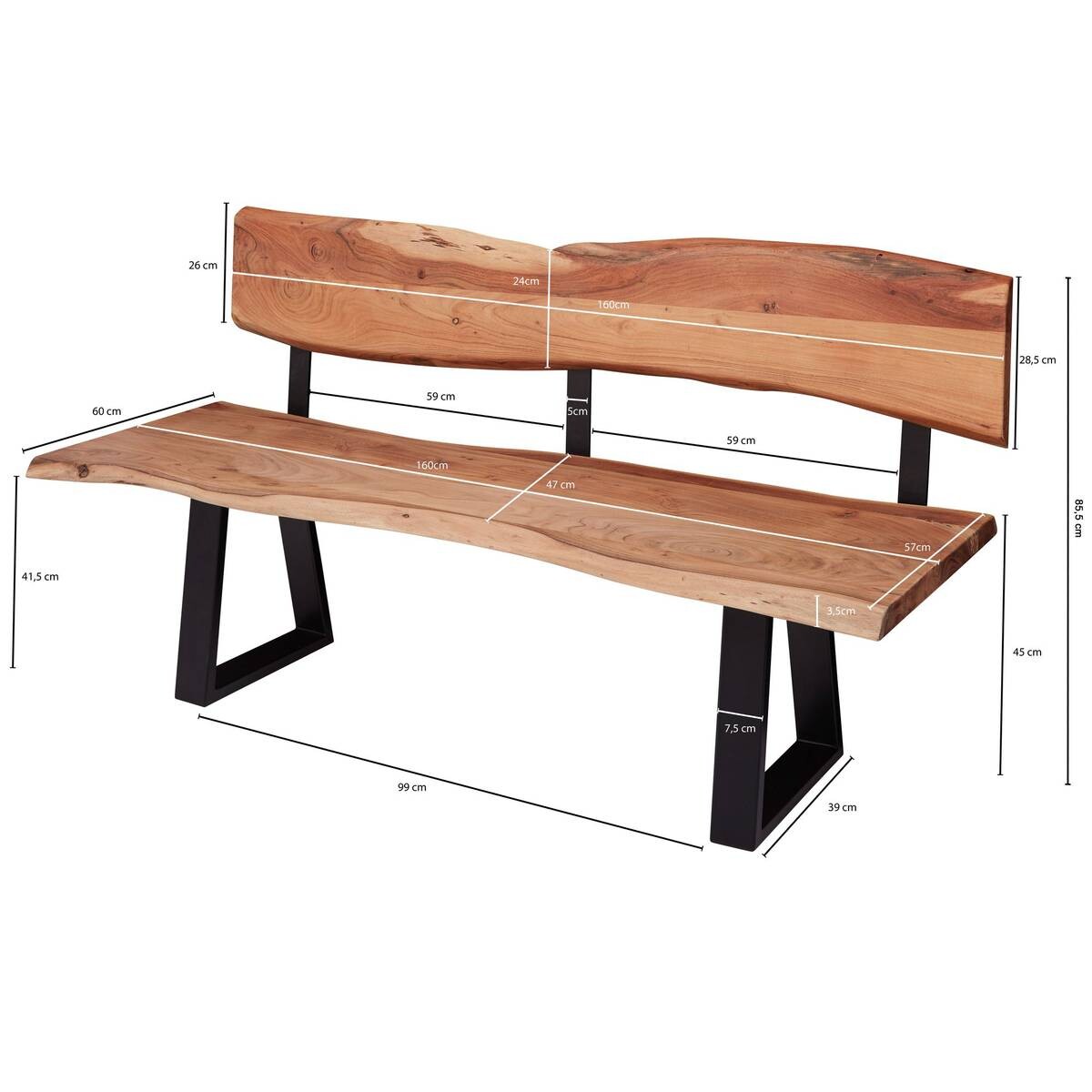 Eckbank natur schwarz B/H/T: ca. 160x85,5x60 cm