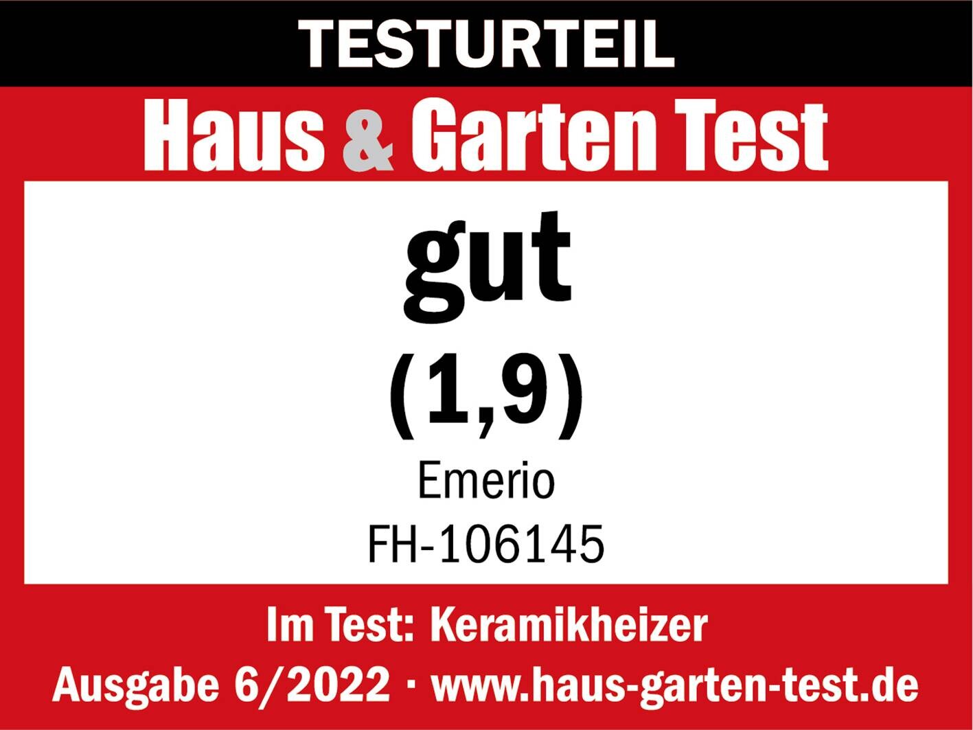 Emerio Keramik Heizlüfter FH-106145 schwarz B/H/L: ca. 12,2x21,8x16,9 cm ca. 1800 W
