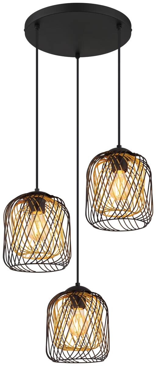 GLOBO Pendelleuchte DICHTI 15965-3HRS schwarz Metall H/D: ca. 150x39,4 cm E27 3 Brennstellen