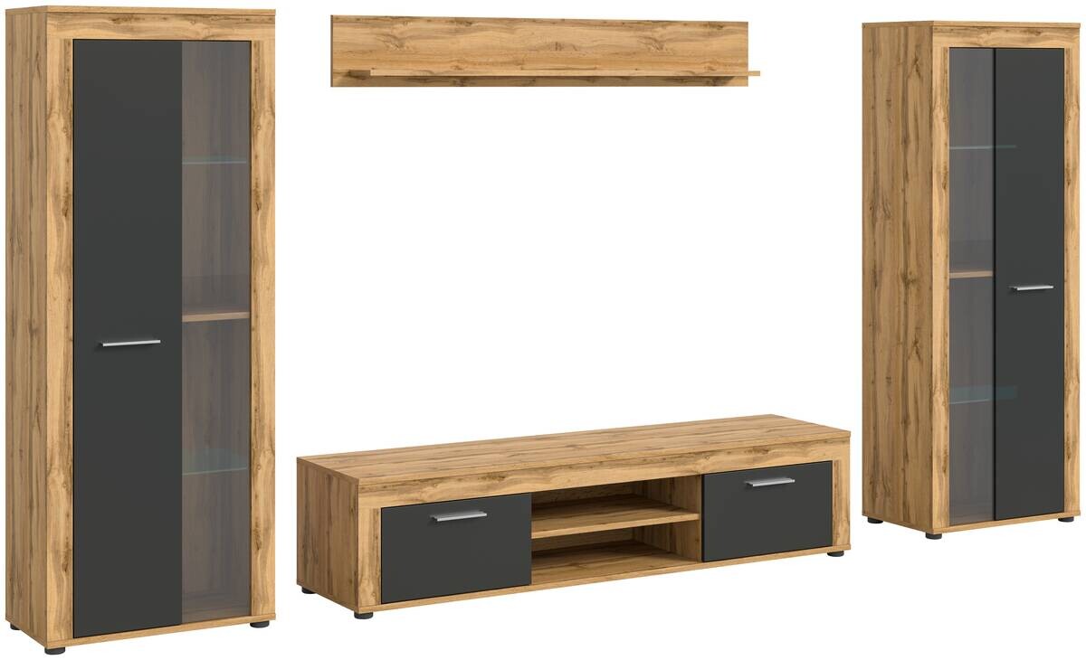 Wohnwand Jam Eiche Wotan Nachbildung grau B/H/T: ca. 310x159x35 cm